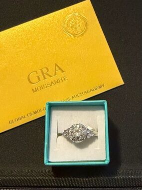 Silver Halo Moissanite Engagement Ring - White Sz 10